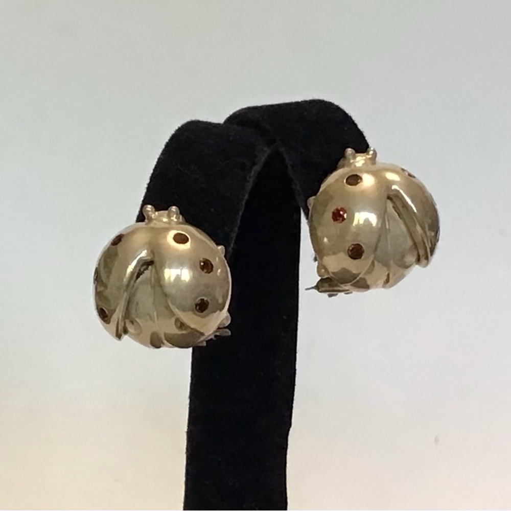 Saint Sterling Silver Lola Ladybug Earrings with Garnet Vintage